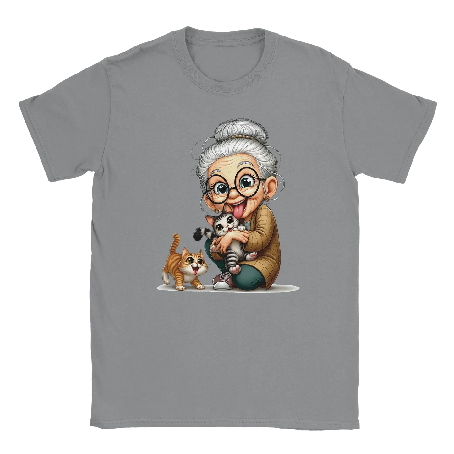 T-Shirt - Oma liebt Katzen - Unisex - Kaffee, Cat Lady Grau