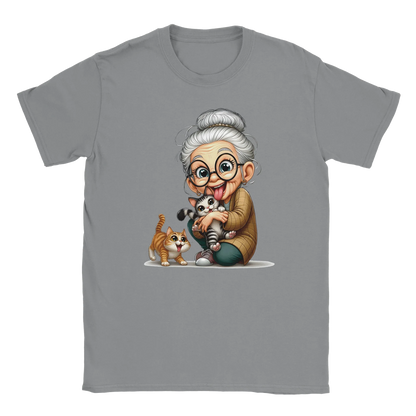 T-Shirt - Oma liebt Katzen - Unisex - Kaffee, Cat Lady Grau