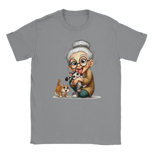 T-Shirt - Oma liebt Katzen - Unisex - Kaffee, Cat Lady Grau