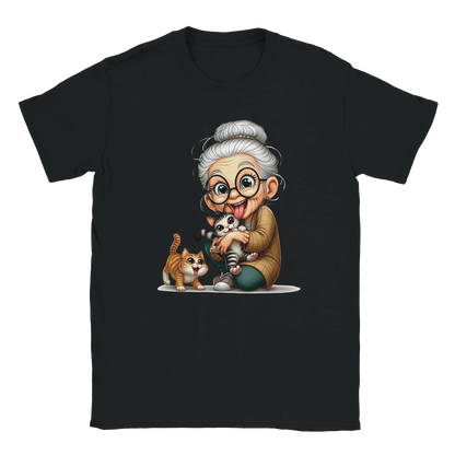 T-Shirt - Oma liebt Katzen - Unisex - Kaffee, Cat Lady Schwarz