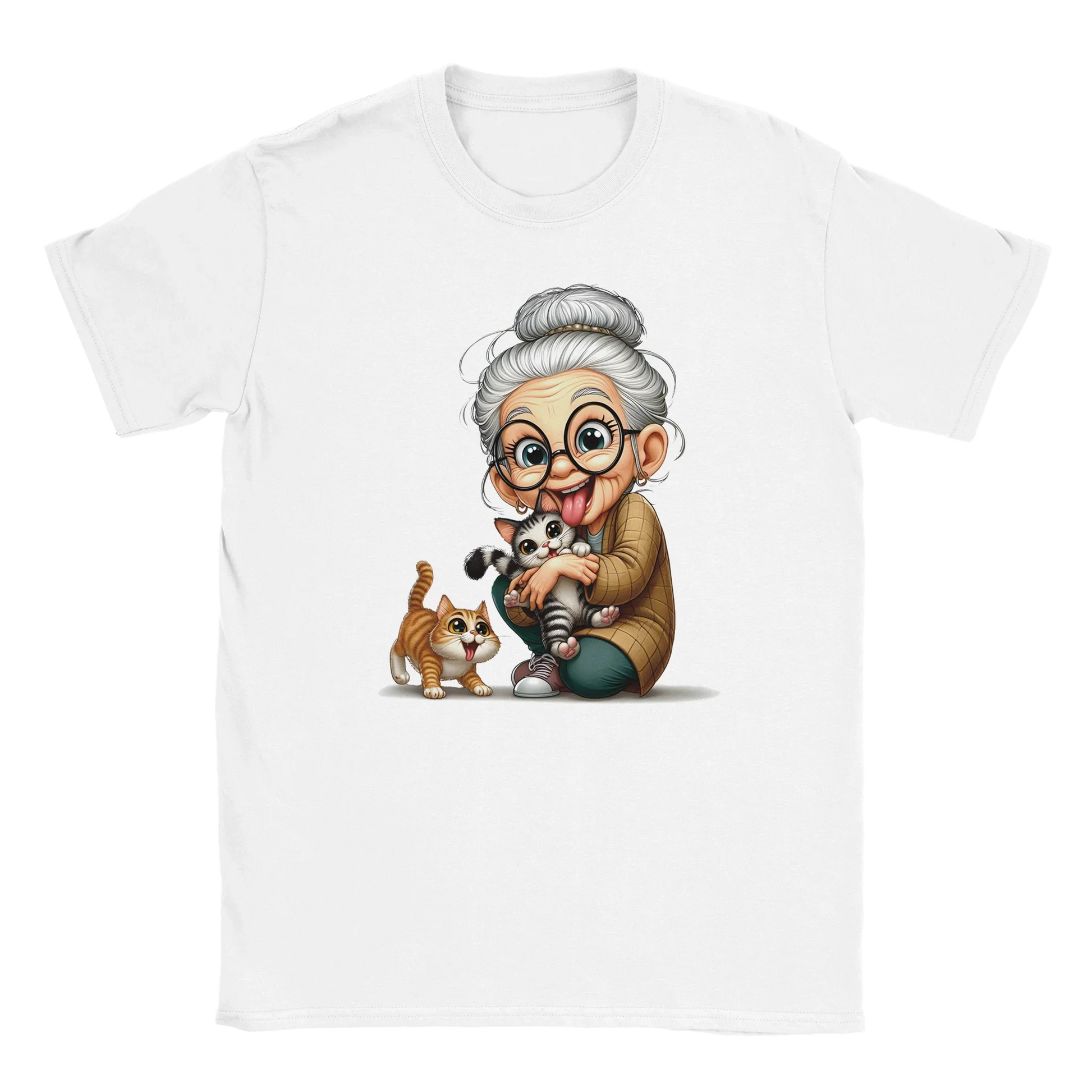 T-Shirt - Oma liebt Katzen - Unisex - Kaffee, Cat Lady Weiß