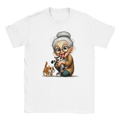 T-Shirt - Oma liebt Katzen - Unisex - Kaffee, Cat Lady Weiß
