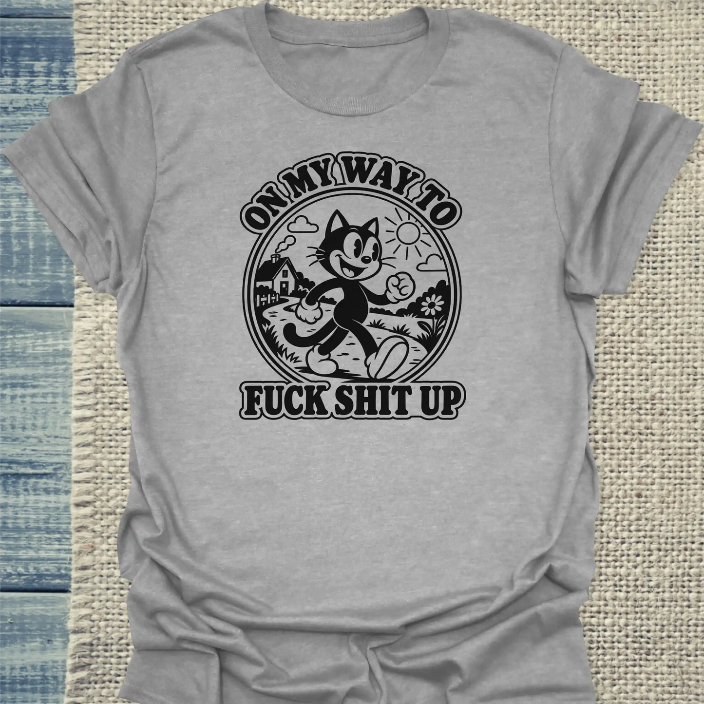 T-Shirt - On my Way - Unisex - Katze Grau