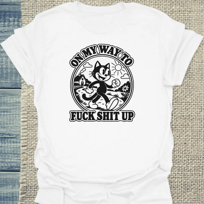 T-Shirt - On my Way - Unisex - Katze Weiß