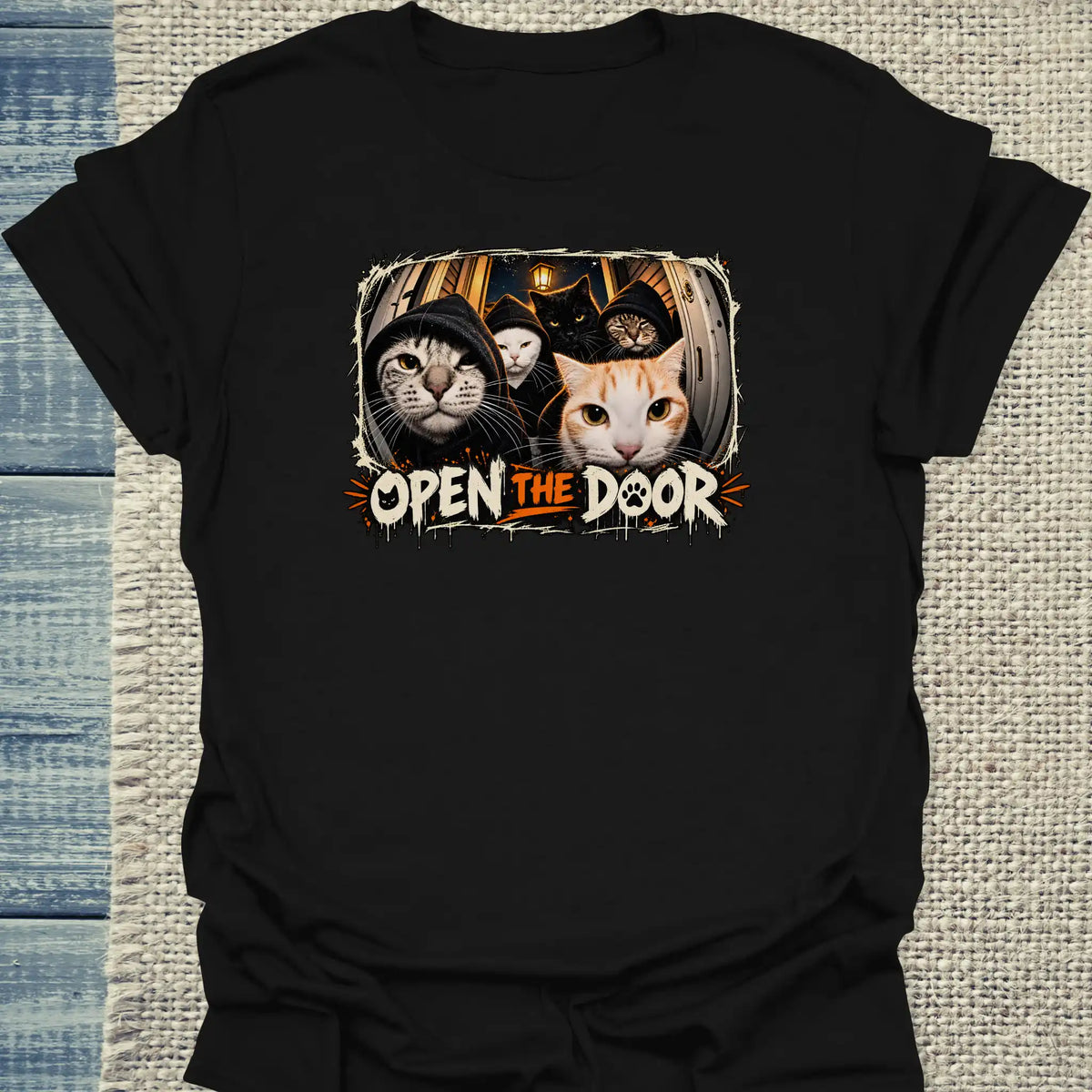 T-Shirt - Open - Unisex - Katze, Halloween Schwarz