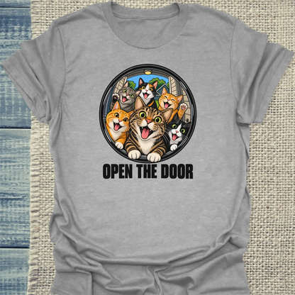 T-Shirt - Open the Door - Unisex - Katze Grau