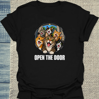 T-Shirt - Open the Door - Unisex - Katze Schwarz