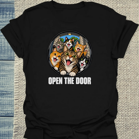 T-Shirt - Open the Door - Unisex - Katze Schwarz