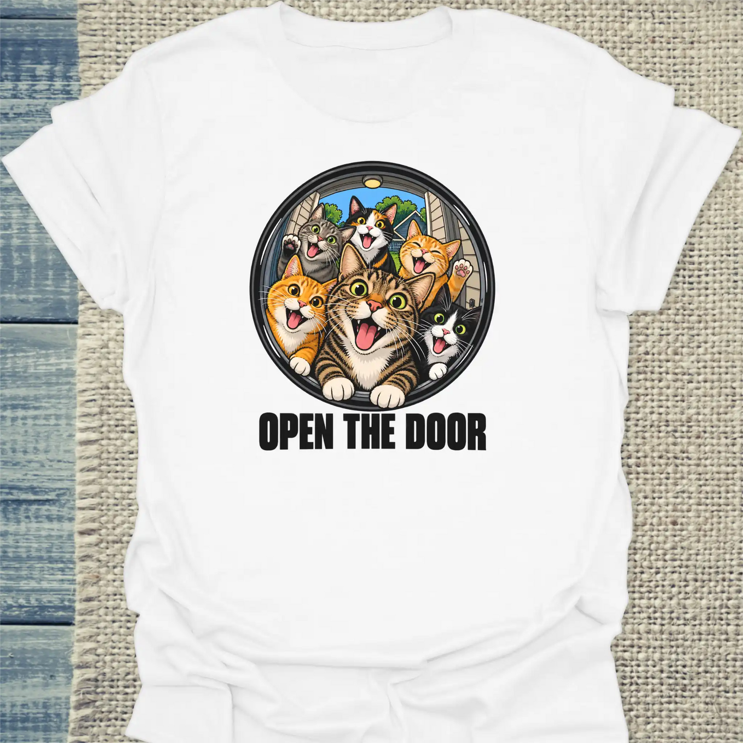 T-Shirt - Open the Door - Unisex - Katze Weiß