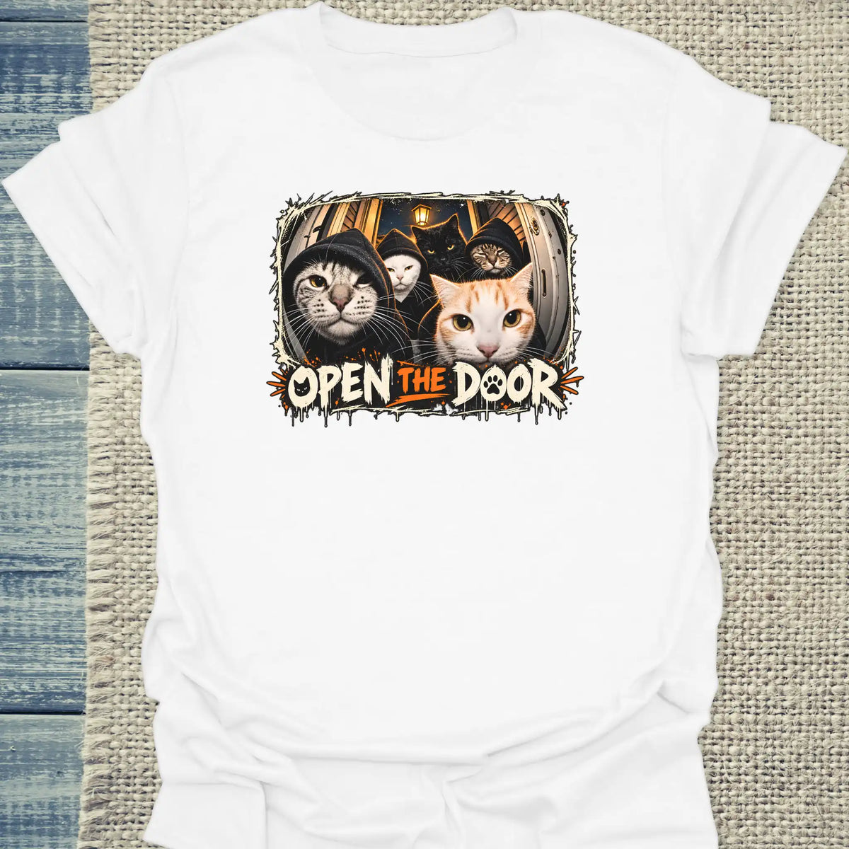 T-Shirt - Open - Unisex - Katze, Halloween Weiß