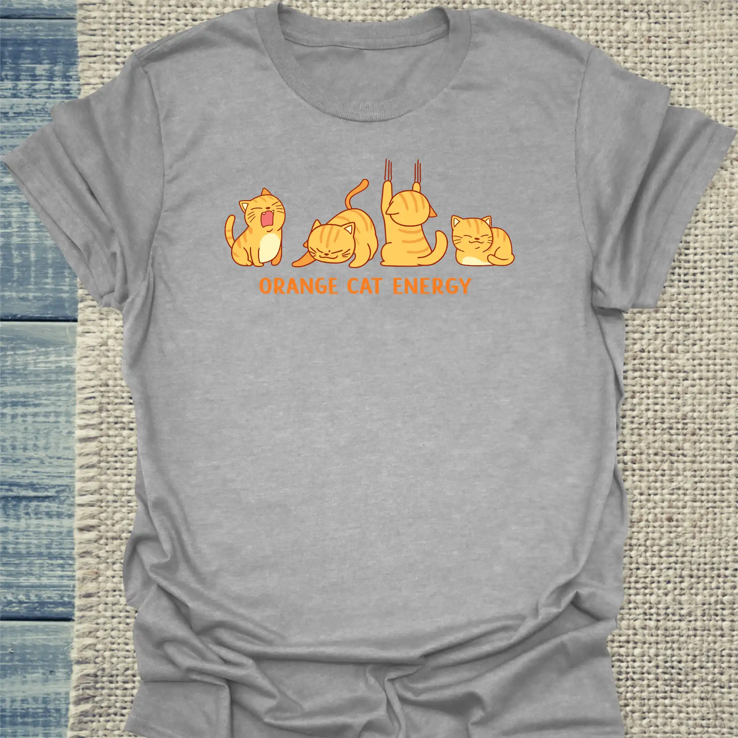 T-Shirt - Orange Cat Energy - Unisex - Katze, Orange Grau