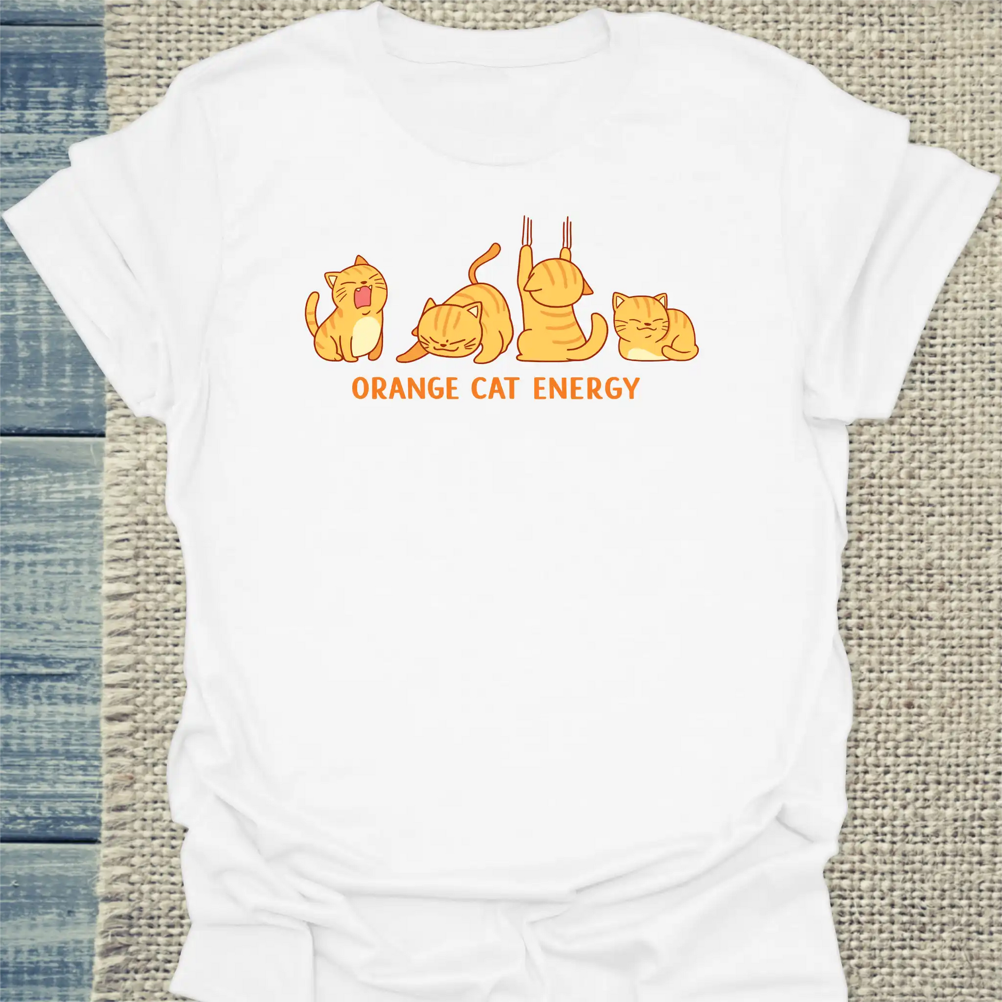 T-Shirt - Orange Cat Energy - Unisex - Katze, Orange Weiß