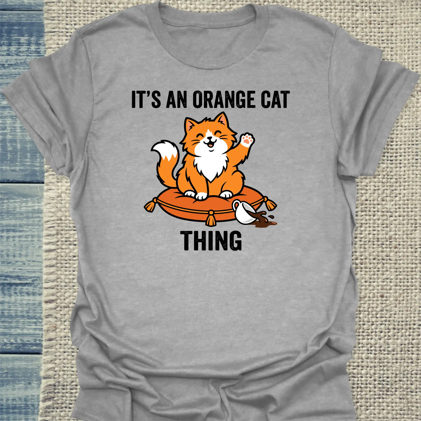 T-Shirt - Orange Cat Thing - Unisex - Katze, Orange Grau