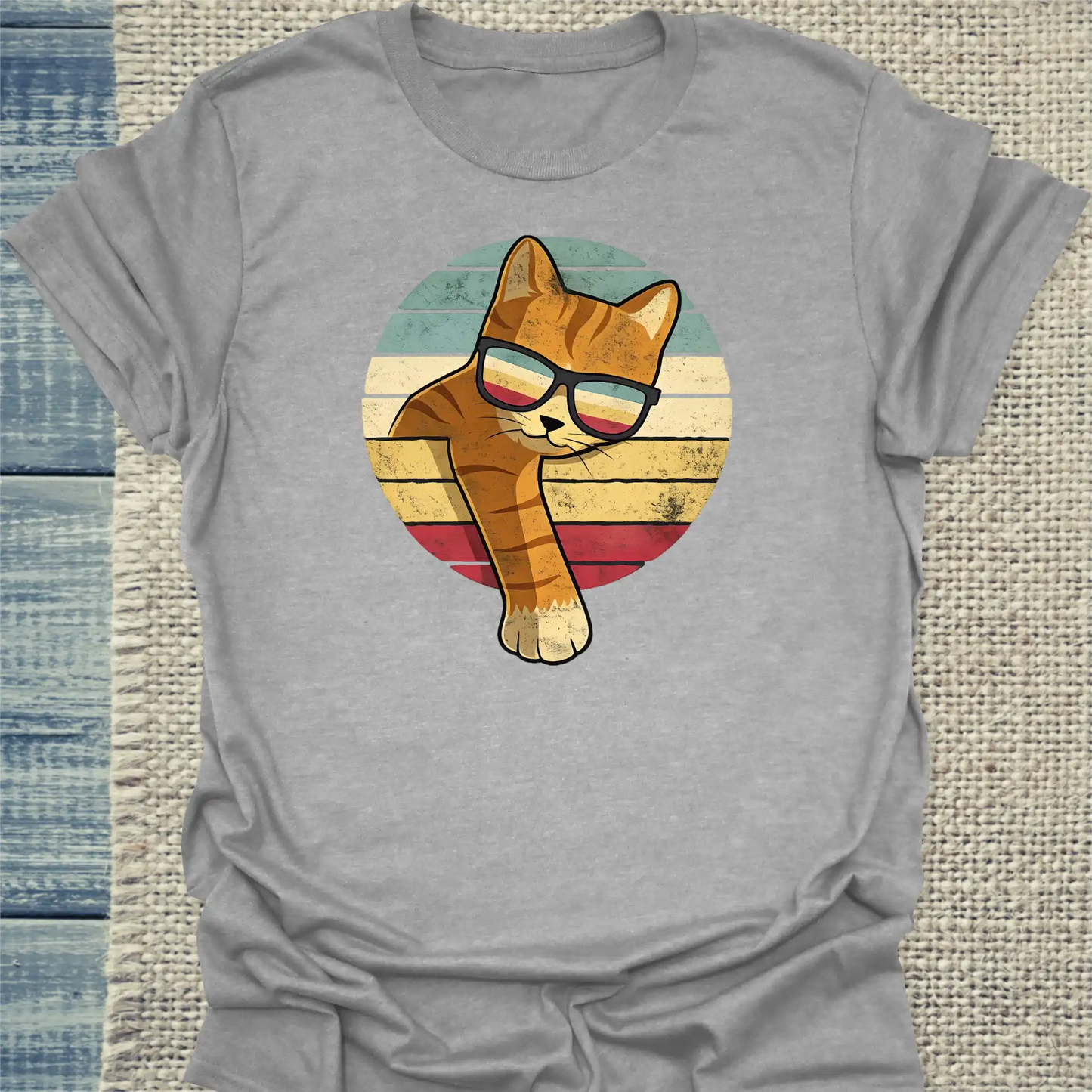 T-Shirt - Orange Vintage - Unisex - Katze, Orange Grau