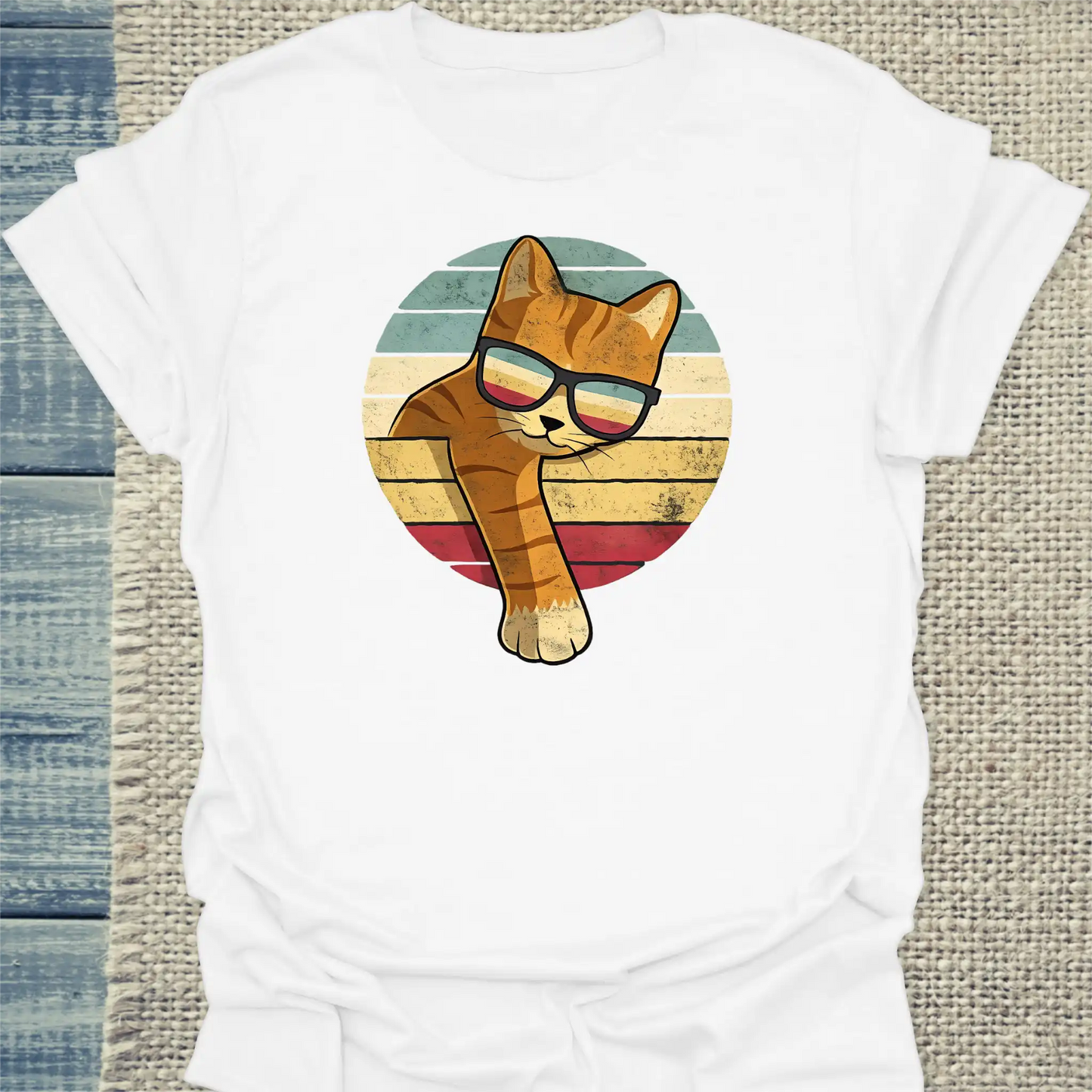 T-Shirt - Orange Vintage - Unisex - Katze, Orange Weiß