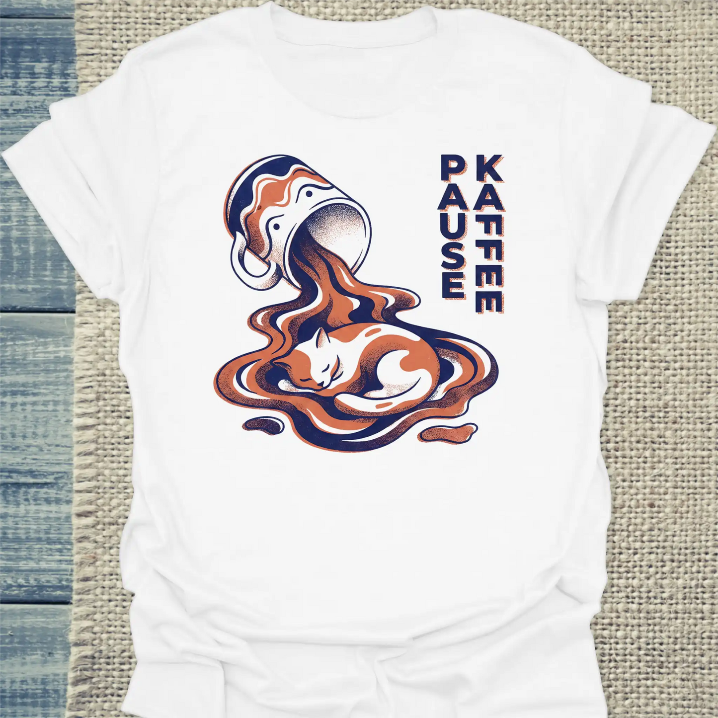 T-Shirt - Pause - Kaffee - Unisex - Katze & Kaffee Weiß