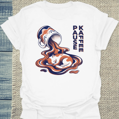 T-Shirt - Pause - Kaffee - Unisex - Katze & Kaffee Weiß