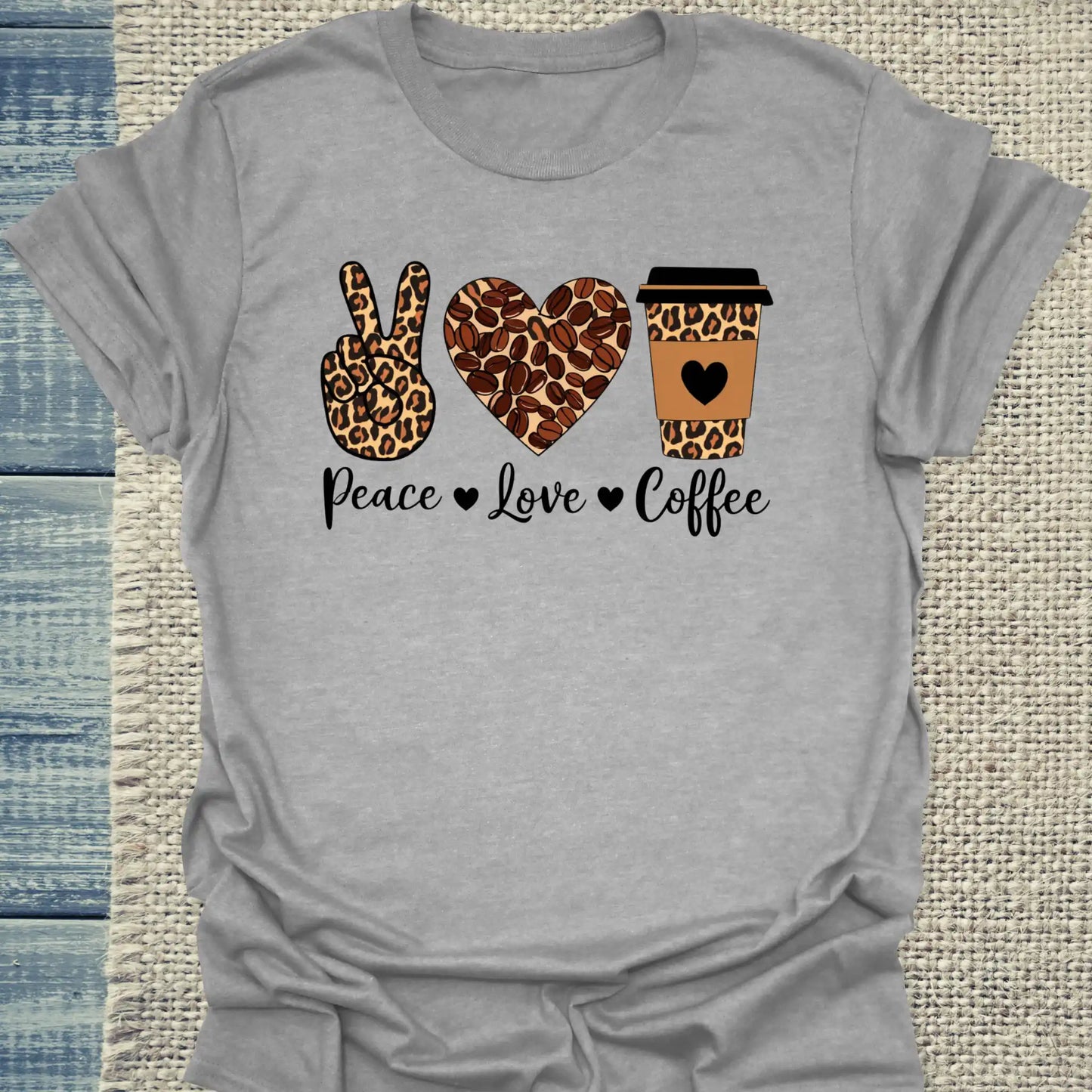 T-Shirt - Peace - Love - Coffee - Unisex - Kaffee Grau