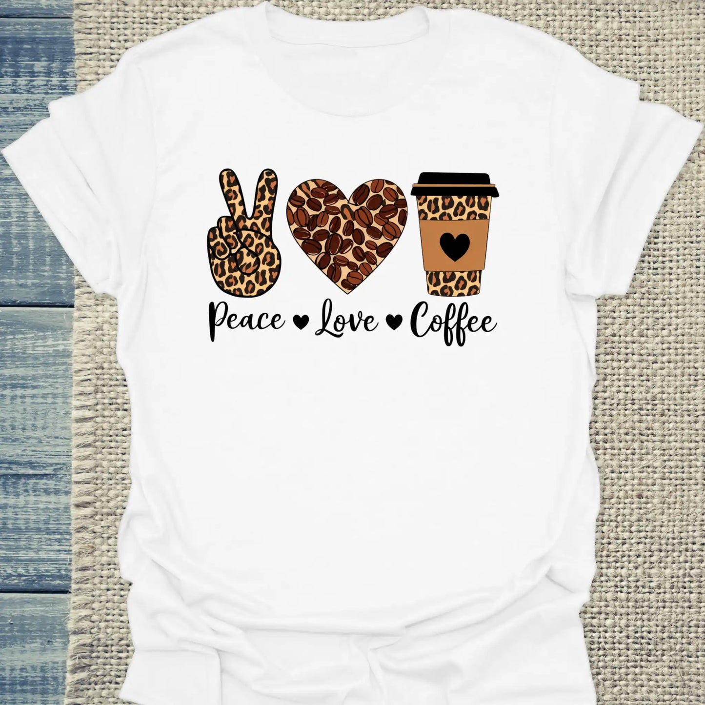 T-Shirt - Peace - Love - Coffee - Unisex - Kaffee Weiß