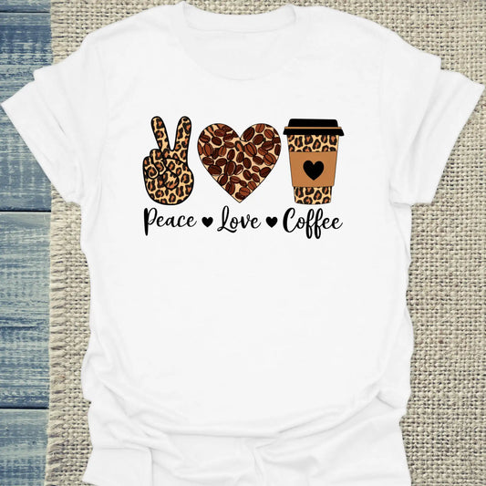T-Shirt - Peace - Love - Coffee - Unisex - Kaffee Weiß