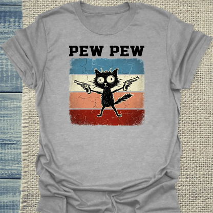T-Shirt - Pew Pew - Unisex - Katze, Cat Guy Grau