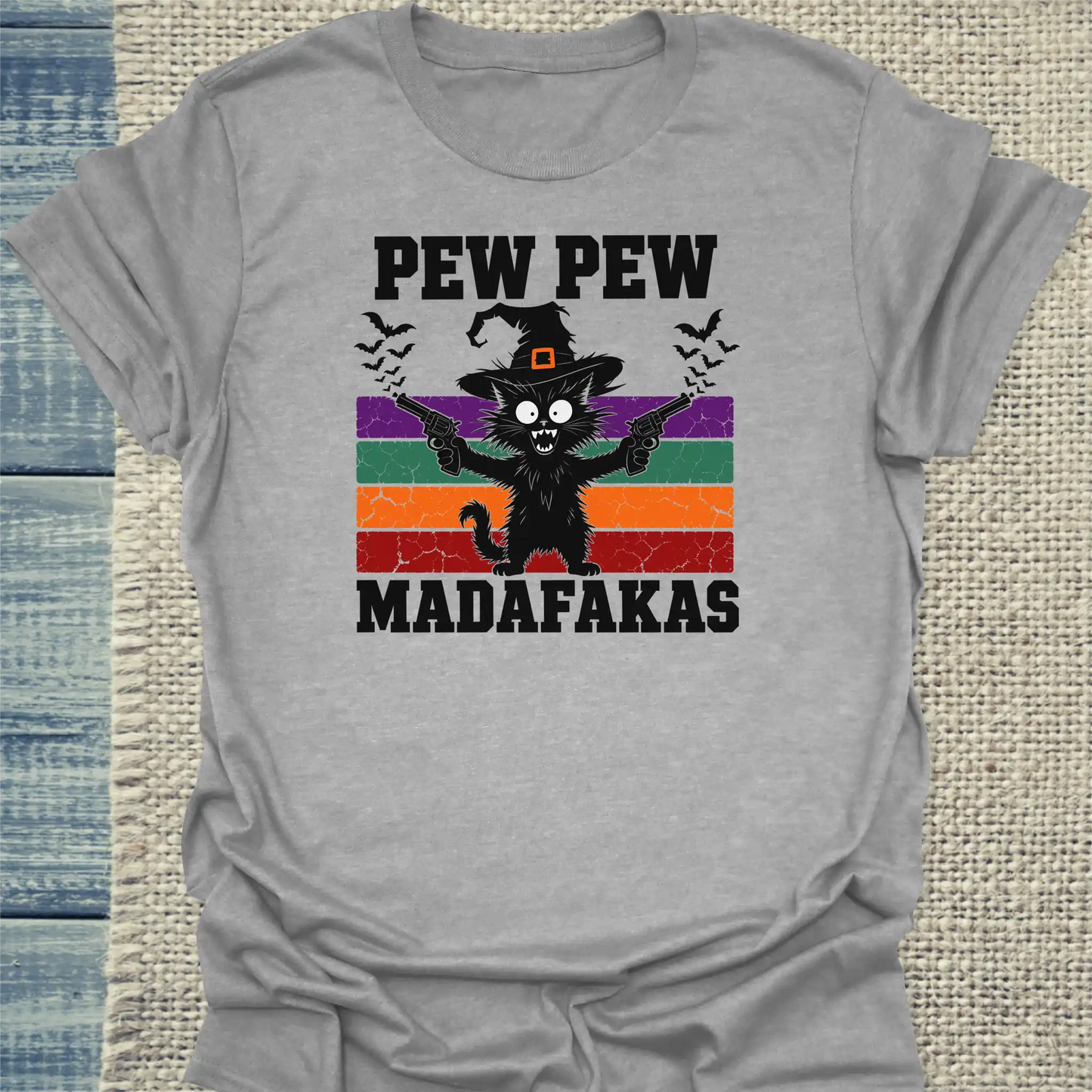 T-Shirt - Pew Pew - Halloween - Unisex - Katze, Halloween Grau