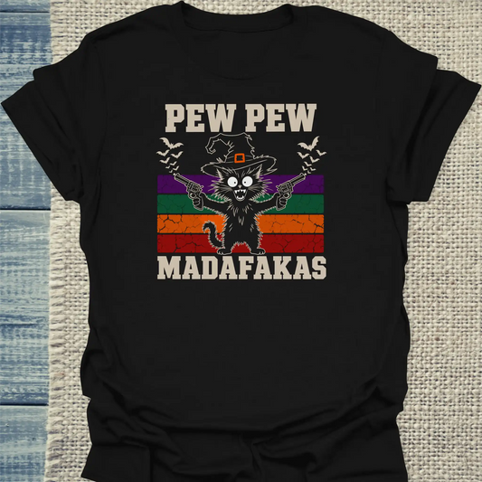 T-Shirt - Pew Pew - Halloween - Unisex - Katze, Halloween Schwarz