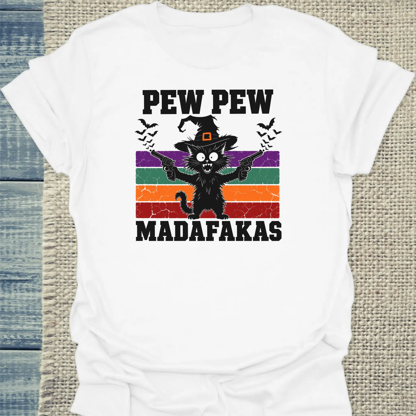 T-Shirt - Pew Pew - Halloween - Unisex - Katze, Halloween Weiß