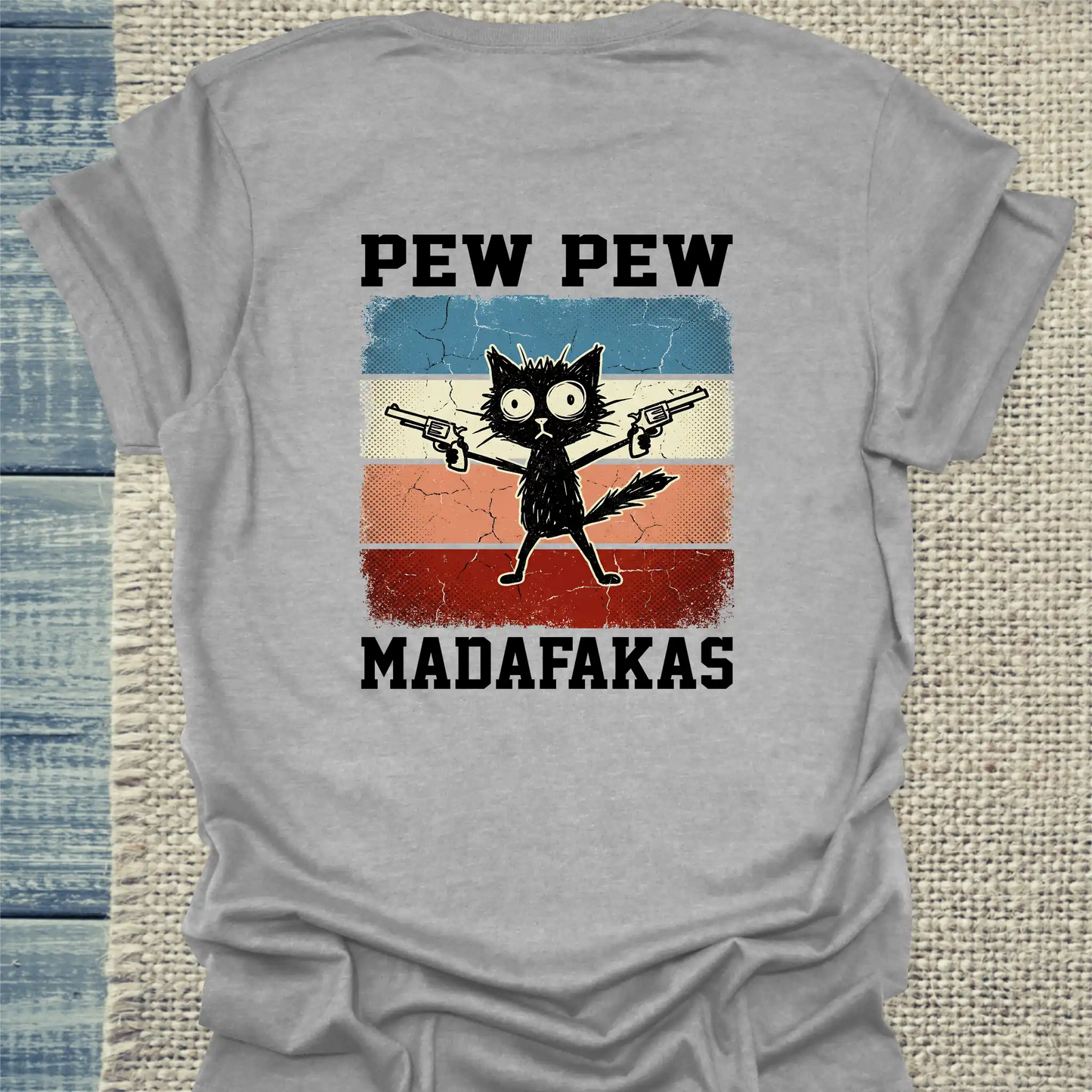 T-Shirt - Pew Pew Madafaka - Rücken - Unisex - Katze, Back Grau