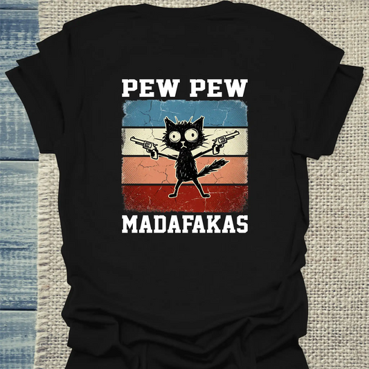 T-Shirt - Pew Pew Madafaka - Rücken - Unisex - Katze, Back Schwarz