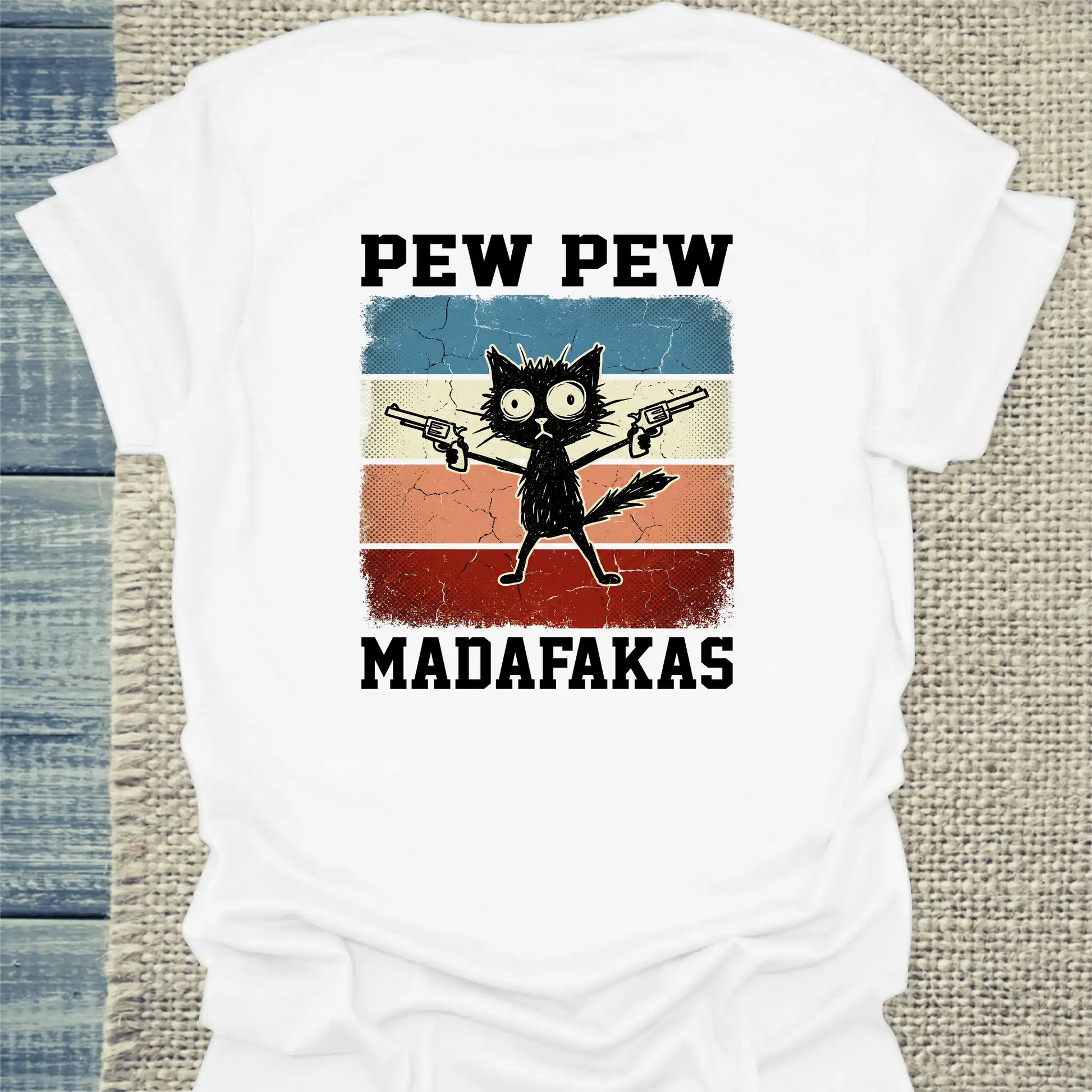 T-Shirt - Pew Pew Madafaka - Rücken - Unisex - Katze, Back Weiß