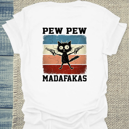 T-Shirt - Pew Pew Madafaka - Rücken - Unisex - Katze, Back Weiß