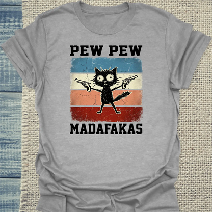 T-Shirt - Pew Pew Madafakas - Unisex - Katze Grau