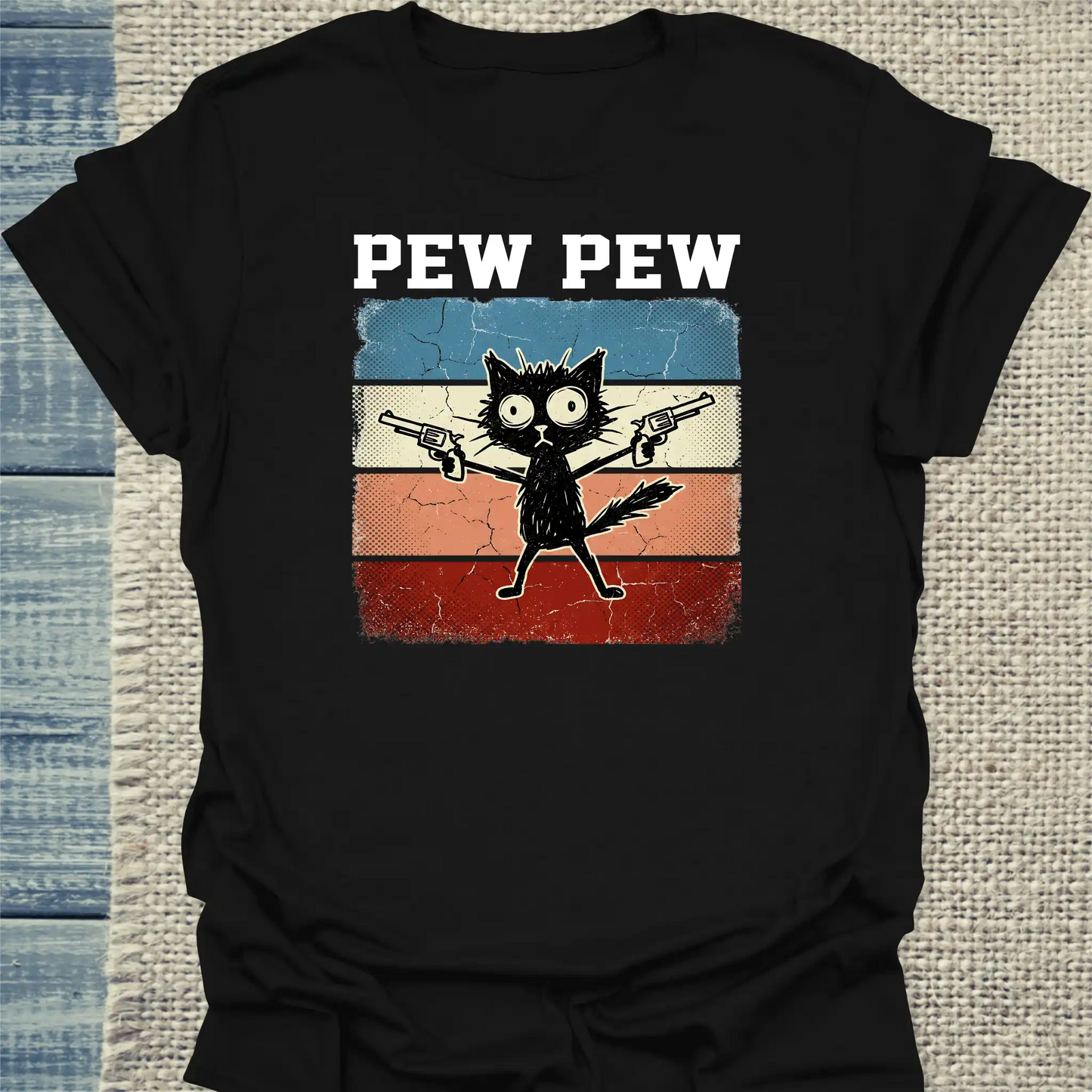 T-Shirt - Pew Pew - Unisex - Katze, Cat Guy Schwarz
