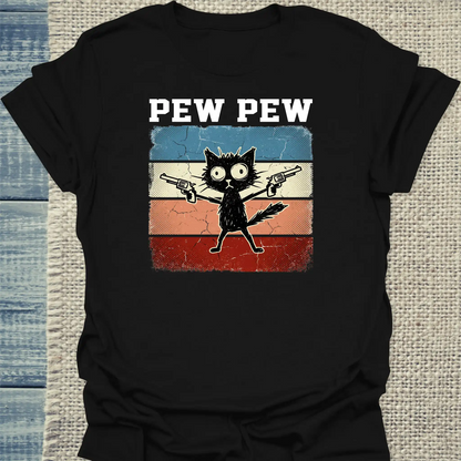 T-Shirt - Pew Pew - Unisex - Katze, Cat Guy Schwarz