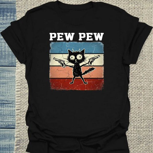 T-Shirt - Pew Pew - Unisex - Katze, Cat Guy Schwarz