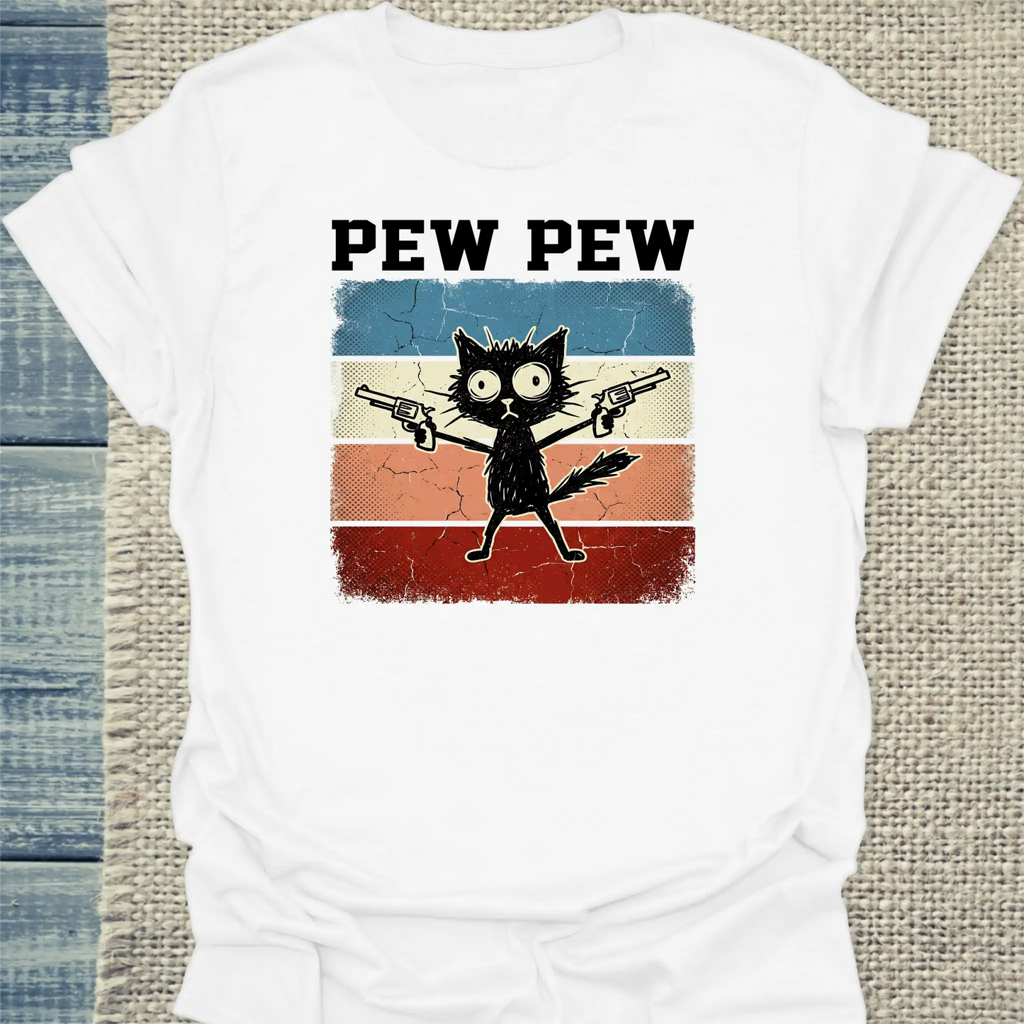 T-Shirt - Pew Pew - Unisex - Katze, Cat Guy Weiß