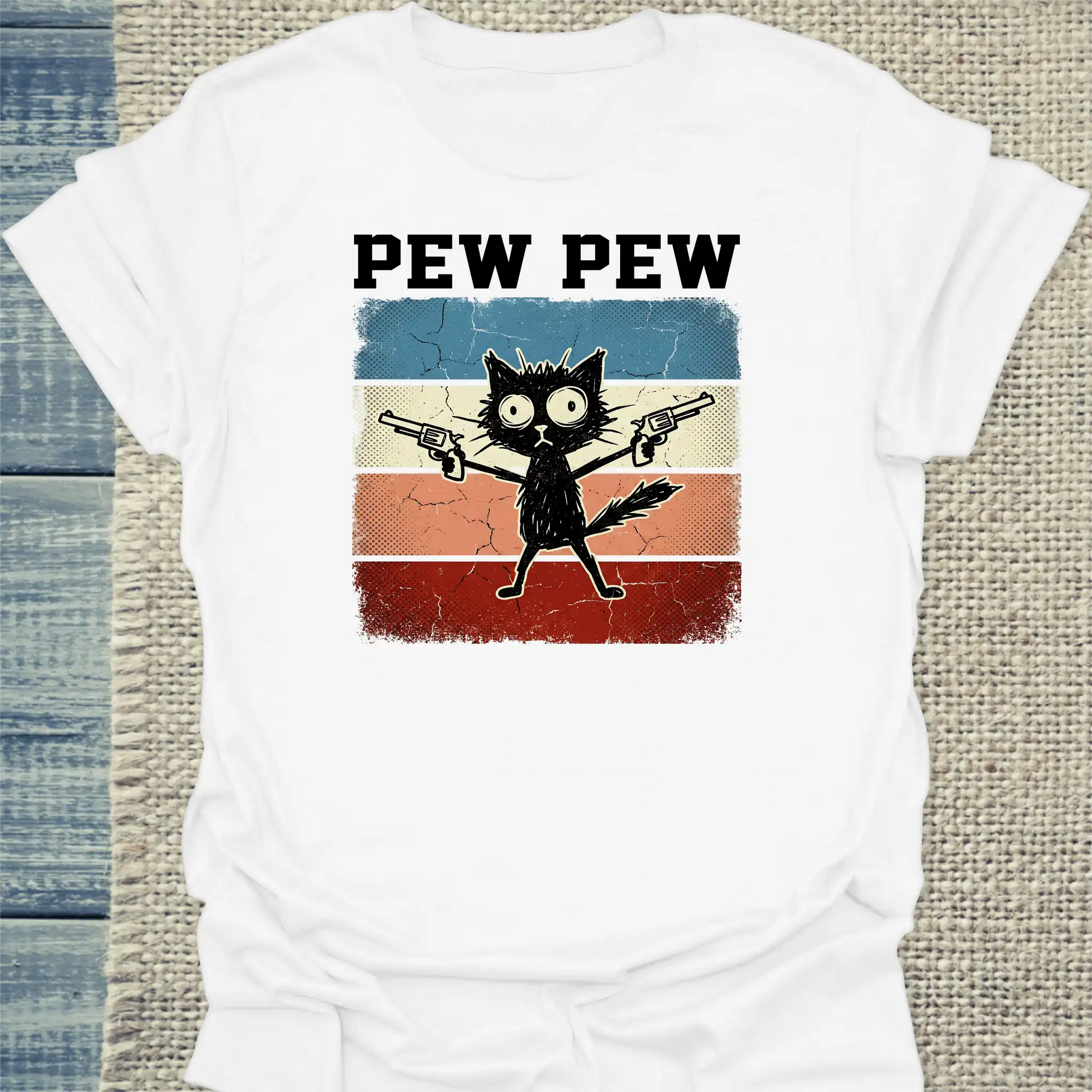 T-Shirt - Pew Pew - Unisex - Katze, Cat Guy Weiß