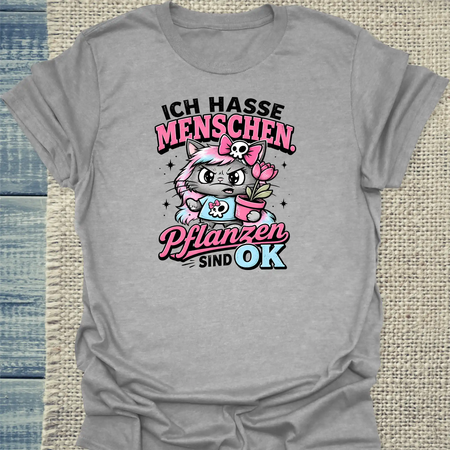 T-Shirt - Pflanzen sind OK - Unisex - Katze Grau