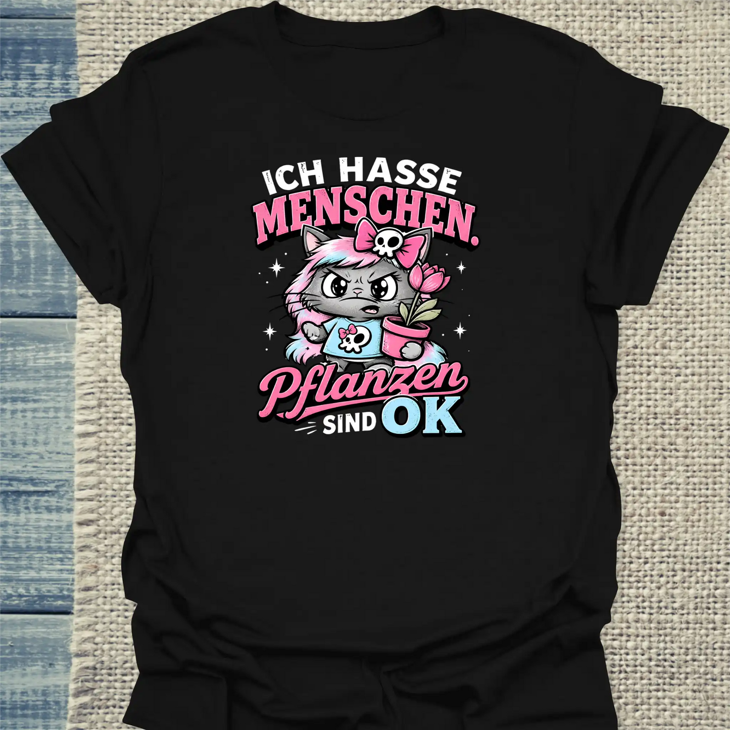 T-Shirt - Pflanzen sind OK - Unisex - Katze Schwarz
