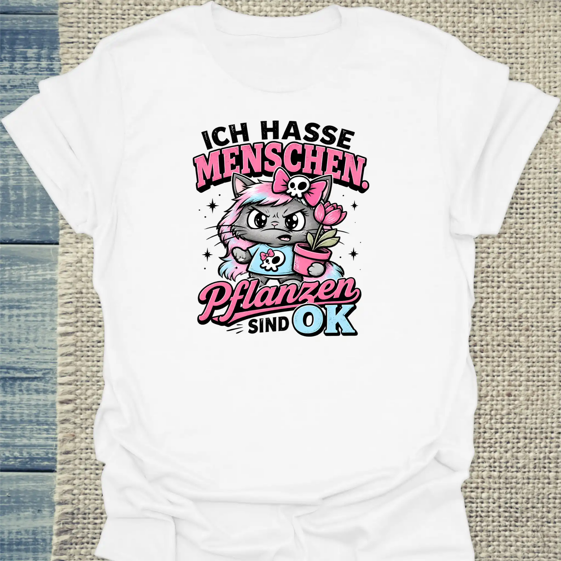 T-Shirt - Pflanzen sind OK - Unisex - Katze Weiß