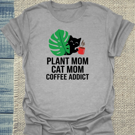 T-Shirt - Plant Mom - Unisex - Katze & Kaffee Grau