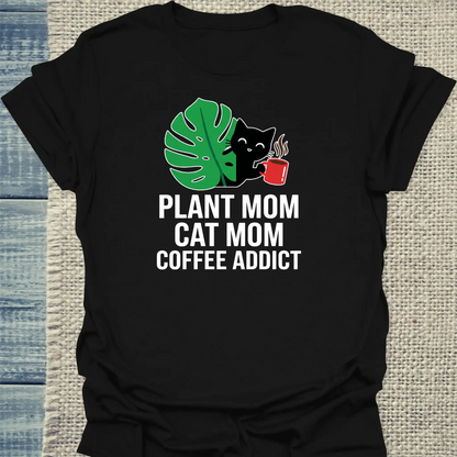 T-Shirt - Plant Mom - Unisex - Katze & Kaffee Schwarz