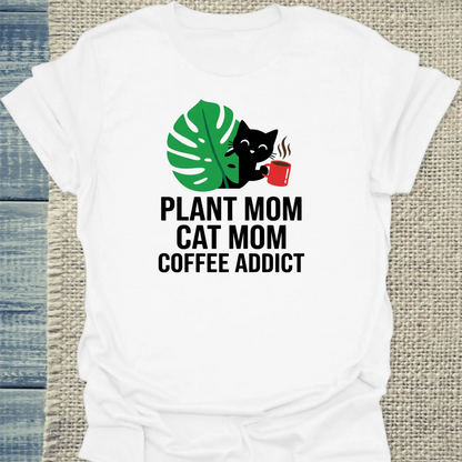 T-Shirt - Plant Mom - Unisex - Katze & Kaffee Weiß