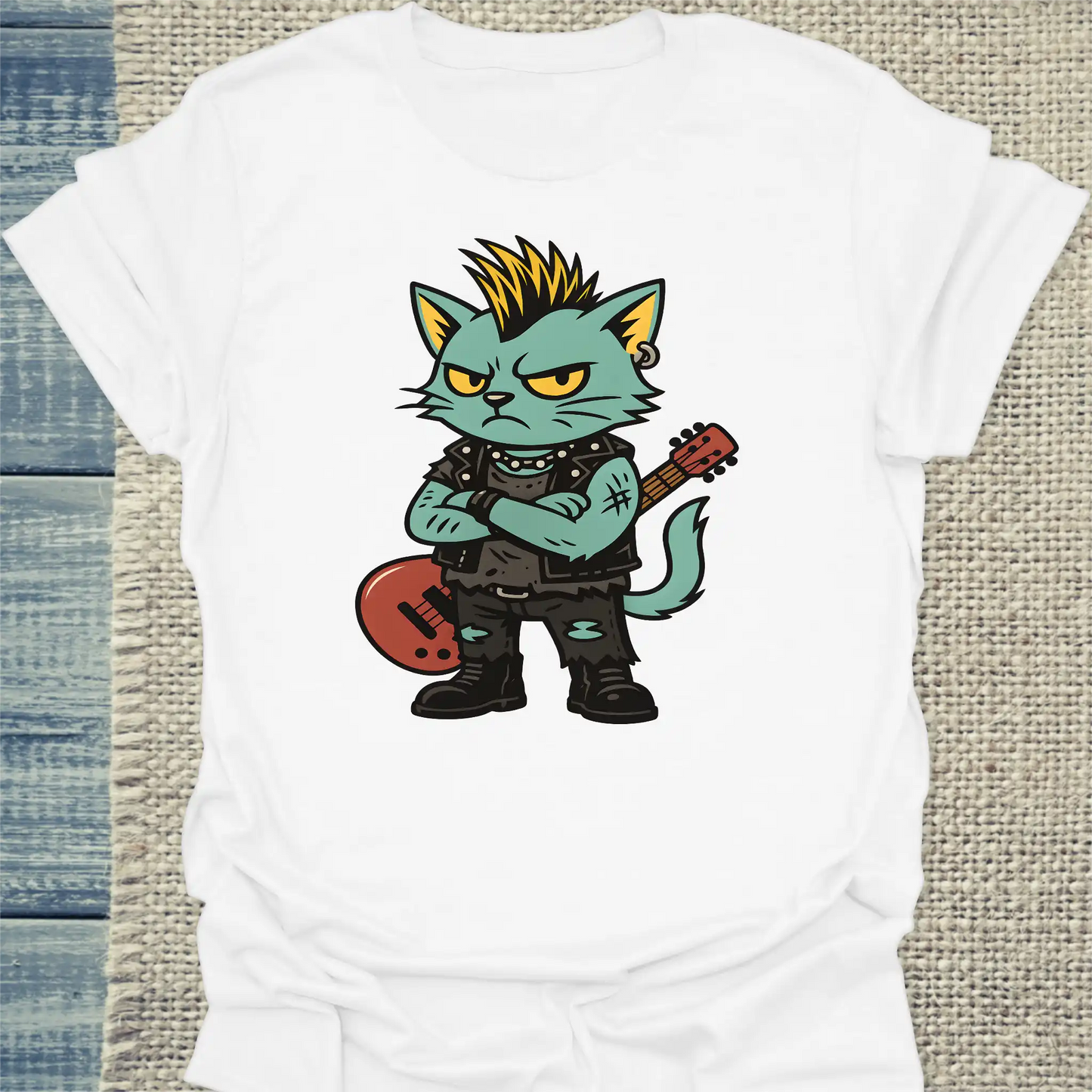 T-Shirt - Punk Cat - Unisex - Katze Weiß