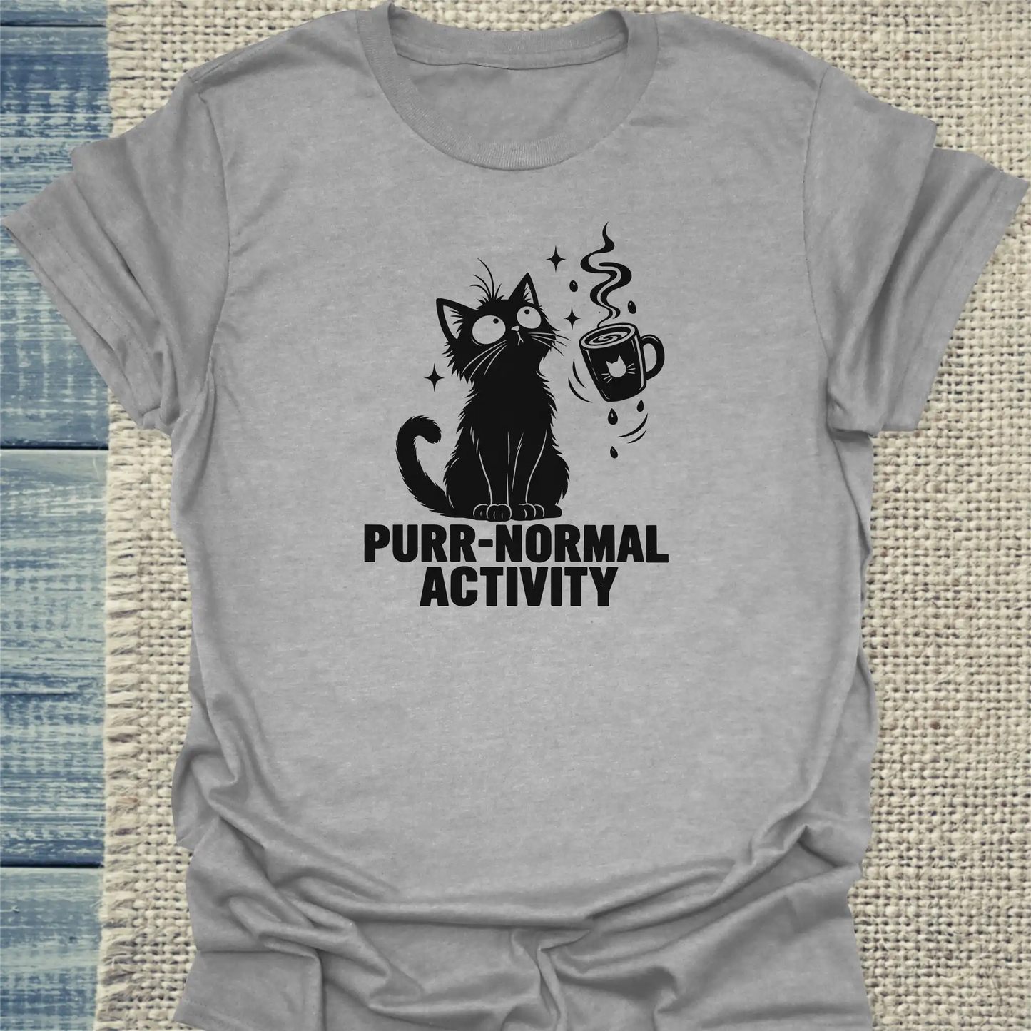 T-Shirt - Purr-normal Activity - Unisex - Katze & Kaffee, Halloween Grau