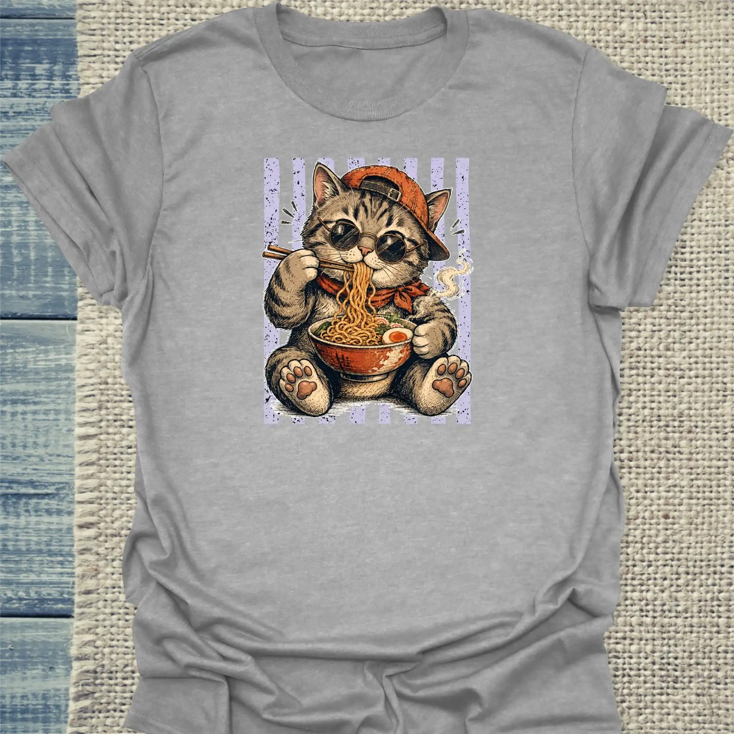 T-Shirt - Ramen Boy - Unisex - Katze, Ramen, Cat Guy Grau