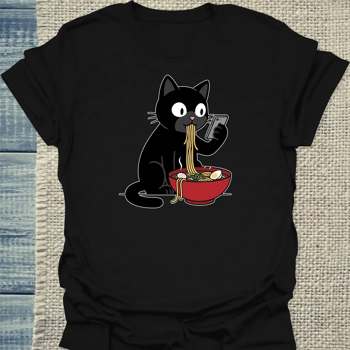 T-Shirt - Ramen - Unisex - Katze Schwarz