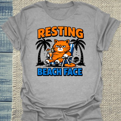 T-Shirt - Resting Beach Face - Unisex - Katze, Sommer Grau