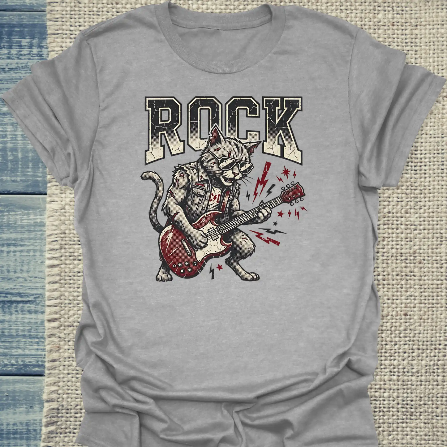 T-Shirt - ROCK - Unisex - Katze Grau
